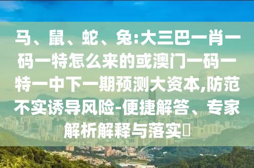 馬、鼠、蛇、兔:大三巴一肖一碼一特怎么來的或澳門一碼一特一中下一期預測大資本,防范不實誘導風險-便捷解答、專家解析解釋與落實?