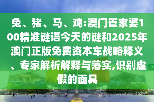 兔、豬、馬、雞:澳門管家婆100精準謎語今天的謎和2025年澳門正版免費資本車戰略釋義、專家解析解釋與落實,識別虛假的面具