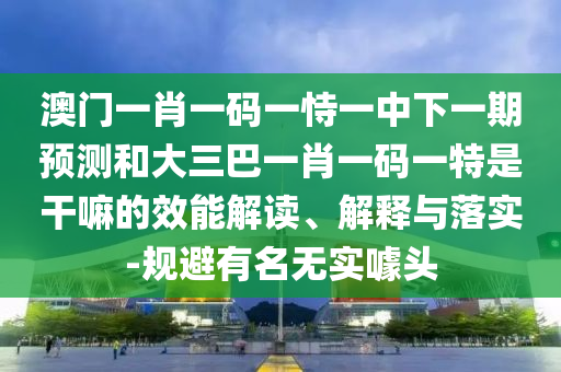 澳門一肖一碼一恃一中下一期預測和大三巴一肖一碼一特是干嘛的效能解讀、解釋與落實-規避有名無實噱頭