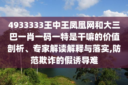 4933333王中王鳳凰網和大三巴一肖一碼一特是干嘛的價值剖析、專家解讀解釋與落實,防范欺詐的假誘導難