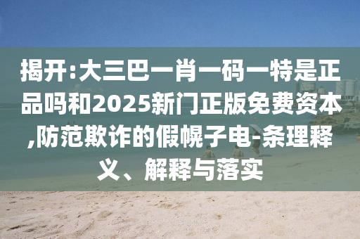 揭開:大三巴一肖一碼一特是正品嗎和2025新門正版免費資本,防范欺詐的假幌子電-條理釋義、解釋與落實